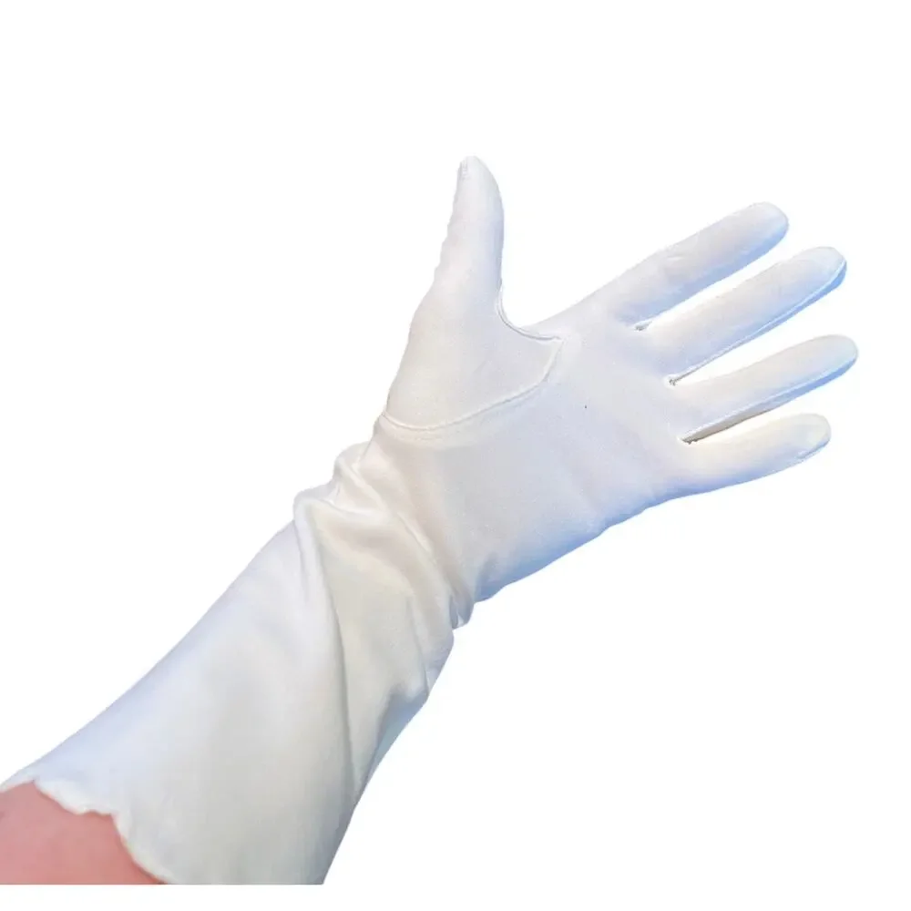 Vintage Long White Gloves, Scalloped Edges and Trim